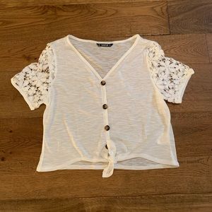 SHEIN Lace Sleeve Button Up Top